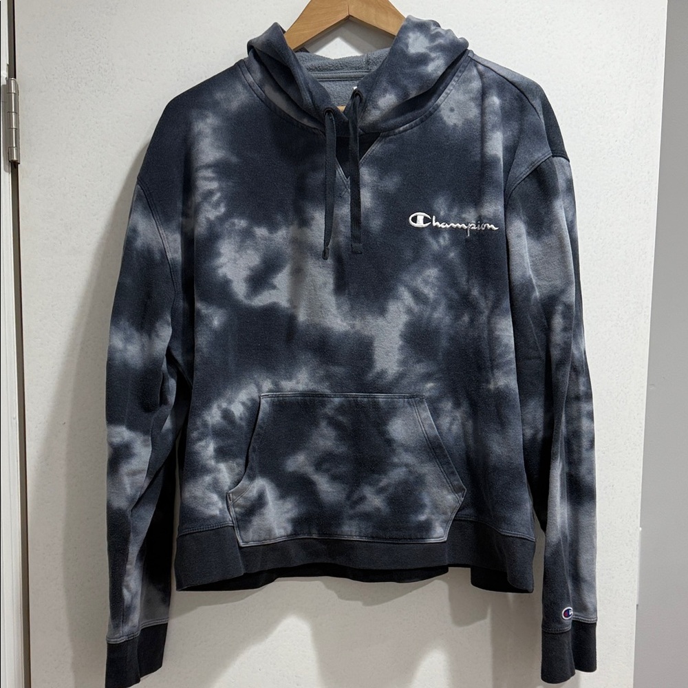 Champion Black and Gray Tie-Dye Hoodie
